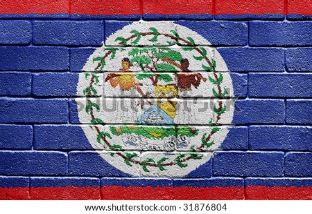 Flag of Belize painted onto a grunge brick wall