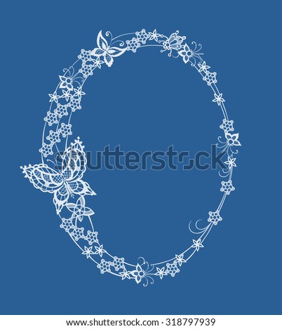 The frame of the elements in the form of abstract lace flowers,  leaves and butterflies