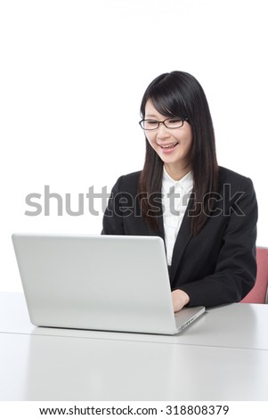 Women who work in the laptop , Businesswoman,smile
