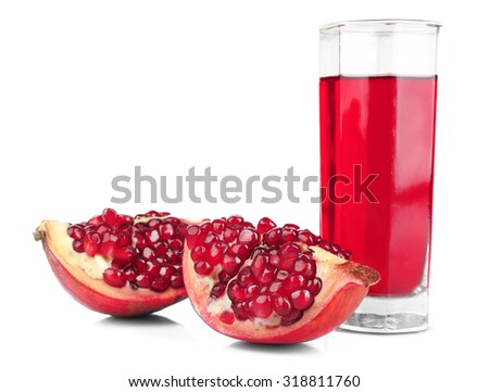 Glass of fresh pomegranate juice isolated on white
