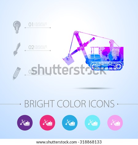Vector watercolor heavy machine icon with infographic elements 