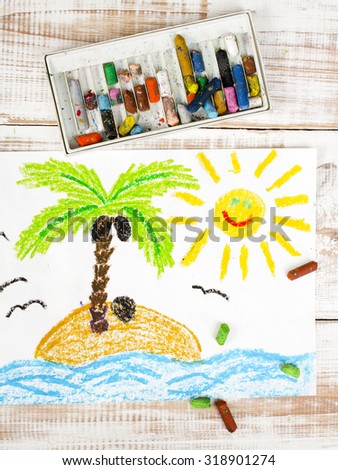 photo of colorful drawing: a desert island