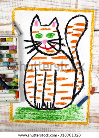 photo of colorful drawing: fat ginger cat
