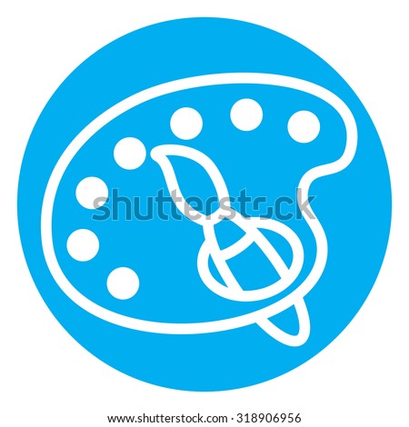Palette and pain tbrush icon. Blue and white colors. Contour, graphics. Flat design style. Vector image.