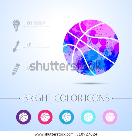 Vector watercolor basketball icon with infographic elements 