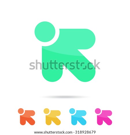 R letter sign, arrow with color variations, 2d vector on white background, eps 10