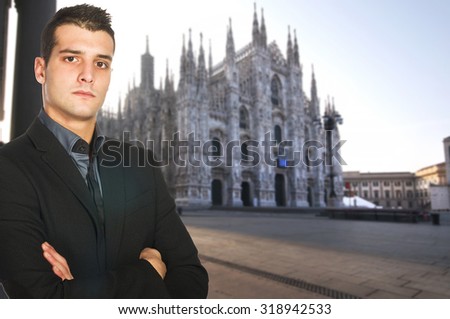 Portrait of Young Businessman  in center of Milan