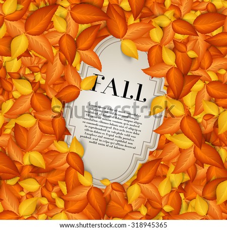 Vector golden autumn leaves background with a vintage paper card