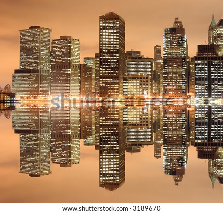 Manhattan skyline At Night Lights, NYC
