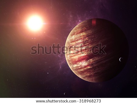 The Jupiter shot from space showing all they beauty. Extremely detailed image, including elements furnished by NASA. Other orientations and planets available.