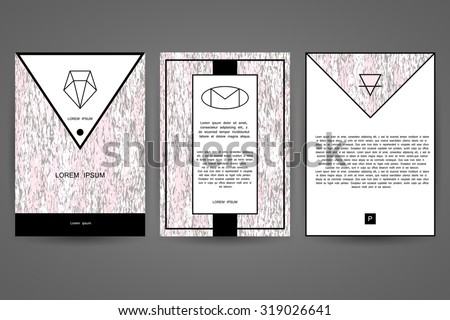 Set of graphic design templates for poster, banner, flayer, placard. Brochure abstract design with geometric logos. Concept design for product package. Marbling texture.