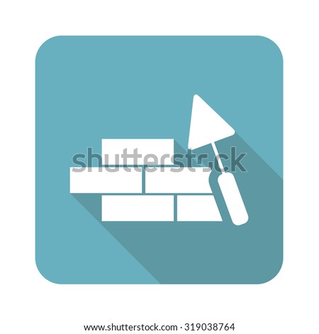 Building wall icon, square, with long shadow, isolated on white