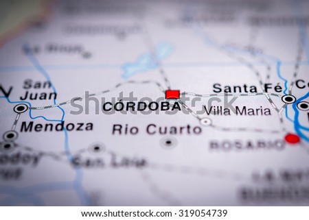Map view of Cordoba, Argentina. (vignette)