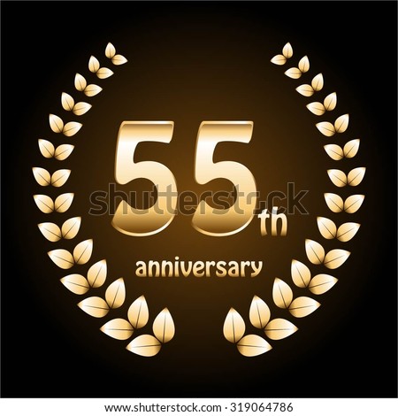 Vector illustration of Gold laurel wreath on a brown background. 55 th anniversary.