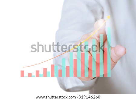 businessman Touching graph of work