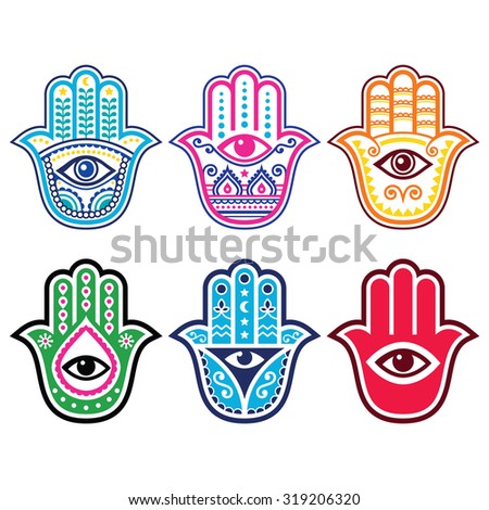 Hamsa hand, Hand of Fatima - amulet, symbol of protection from devil eye  Royalty-Free Stock Photo #319206320