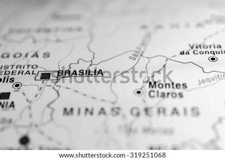 Map view of Brasilia, Brazil.