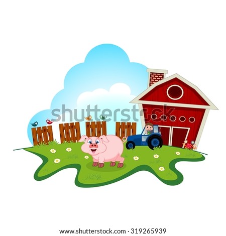 Pig on farm for your design