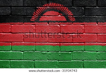 Flag of Malawi painted onto a grunge brick wall