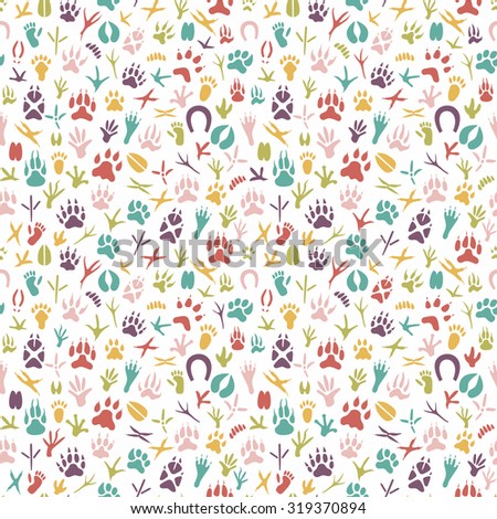Seamless pattern with footprint of birds and animals.Hand-drawn element useful for invitations, scrapbooking, design.