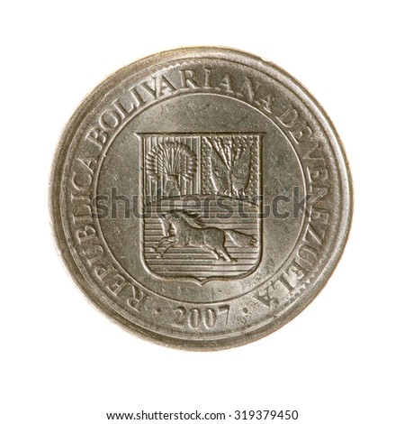  fifty centavo coin Bolivia isolated on white background. top view.avers