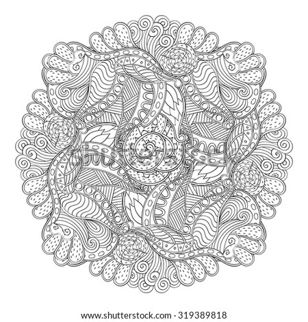 Ray edge mandala tracery wheel mehendi  design. Tracery calming ornament. Neat even binary harmonious doodle texture. Indifferent discreet. Ambitious bracing usable doodling mehndi pattern. Vector. 