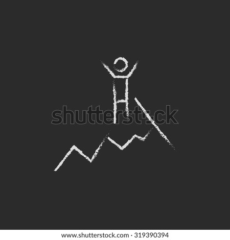 Climbing hand drawn in chalk on a blackboard vector white icon isolated on a black background.