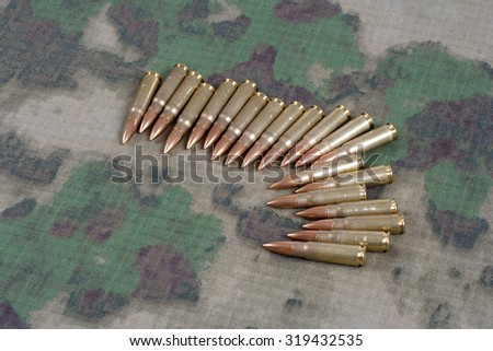 cartridges on camouflage uniform background 