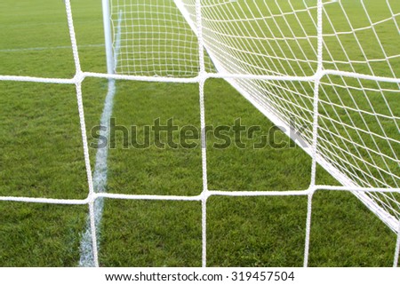 Soccer goal net on green grass