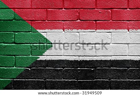 Flag of Sudan painted onto a grunge brick wall