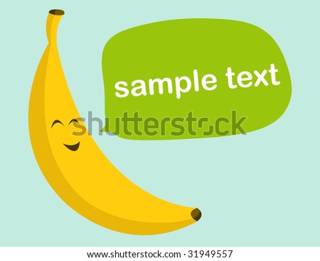card of a cute cartoon smiling banana saying something isolated
