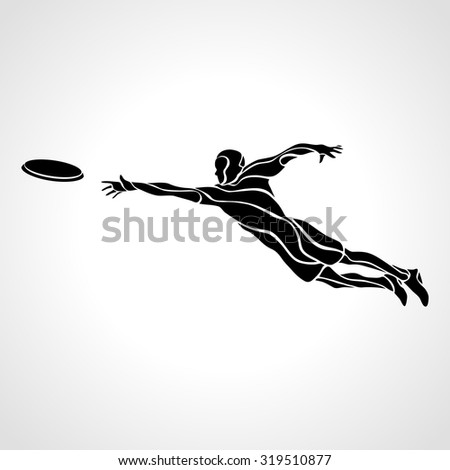 Sportsman throwing ultimate frisbee flying disc. Lineart clipart, vector illustration Royalty-Free Stock Photo #319510877