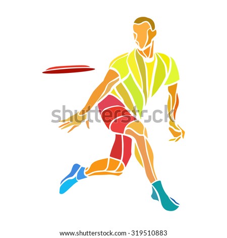 Sportsman throwing ultimate frisbee flying disc. Lineart clipart, color vector illustration Royalty-Free Stock Photo #319510883