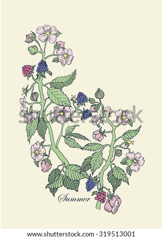 Illustration with blackberry bushes Royalty-Free Stock Photo #319513001