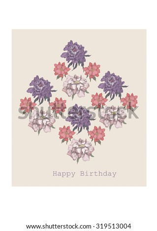 Happy B-Day card with peony pattern Royalty-Free Stock Photo #319513004