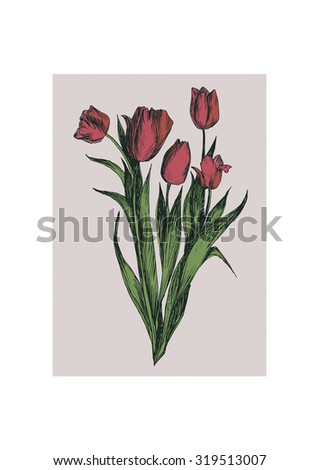 Illustration with red tulips Royalty-Free Stock Photo #319513007