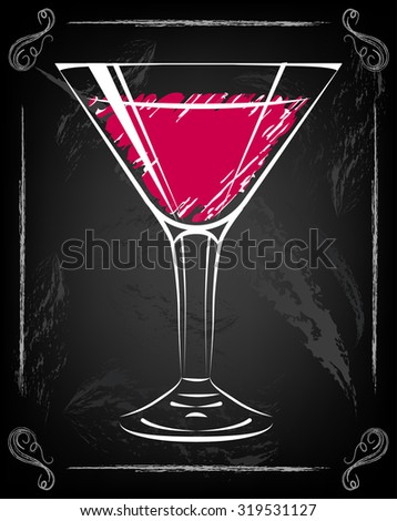 glass of martini. classic cocktail on chalk board