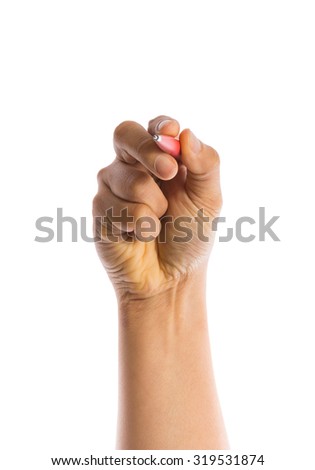 hand hold a pen isolated on white background