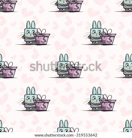 Beautiful and cute pattern with rabbit. Love and romance. Wallpaper.