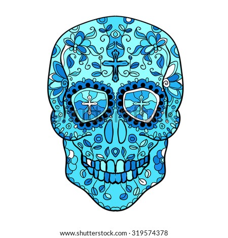 Mexican sugar skull for the Day Of The Dead Skull. Vector tribal illustration.Festive multicolor ornament.