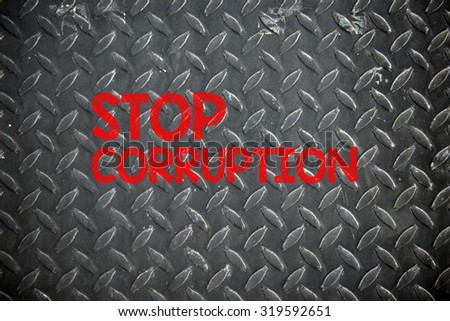 stop corruption isolated on steel background
