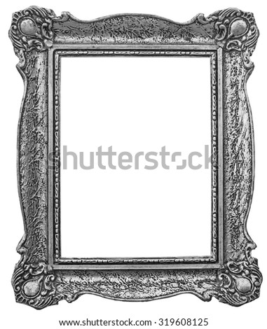 Old wooden silver plated frame Isolated with Clipping Path