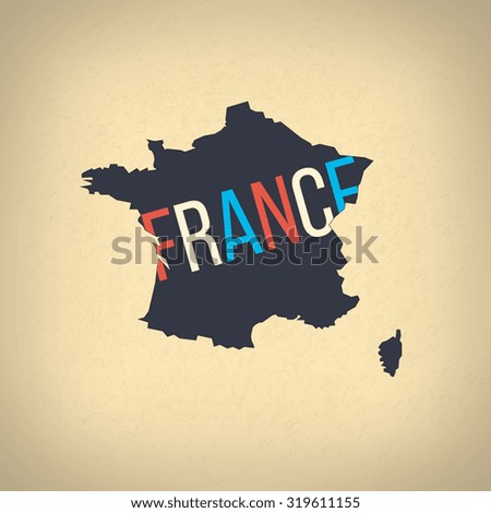 Illustration of france map in vintage design. French border on grunge background