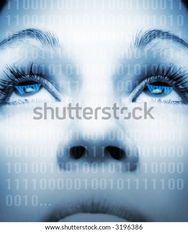 Cyber girl's face on abstract background