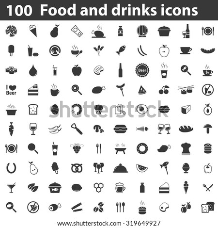100 Food icons set black. Illustration of 100 food icons vector isolated on white background simple