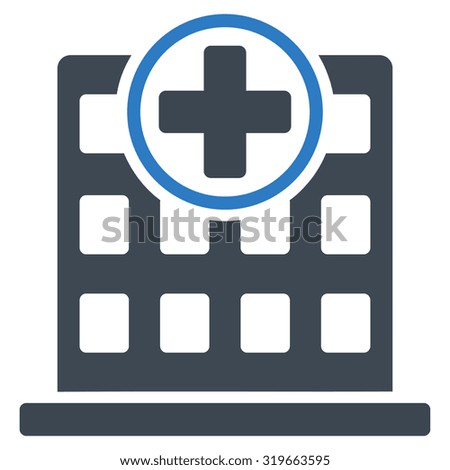 Clinic Building vector icon. Style is bicolor flat symbol, smooth blue colors, rounded angles, white background.