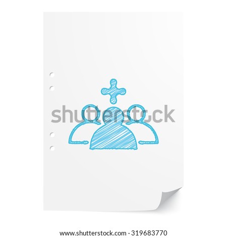 Blue handdrawn Medical Staff illustration on white paper sheet with copy space