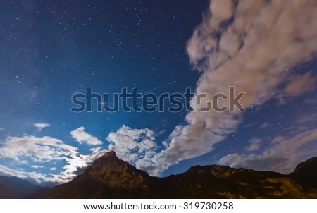 Starry sky at night. Blurred picture. Background
