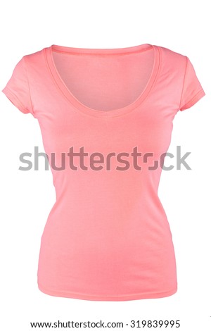 Blank pink female t-shirt isolated on white