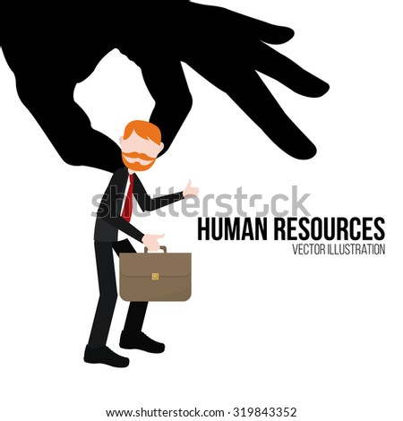 human resources man dangling from one hand illustration over white color background